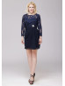 Navy Blue Lace Chiffon Fancy Crystal Brooch Mother Dress
